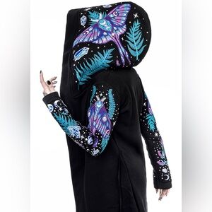 Restyle Enchanted Forest Moth Fern Embroidery Hoodie Black size large